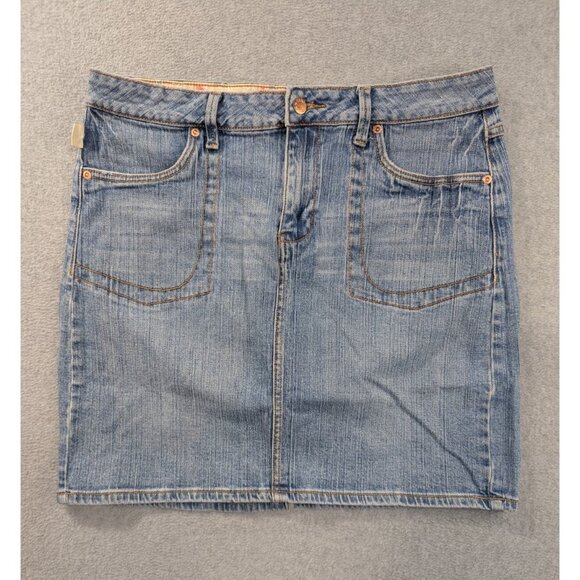 Zana Di Jeans Skirt Size 16 Blue Whiskers Flap Pockets Mini Pencile - Picture 1 of 13